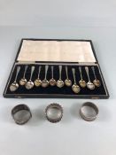 Silver Spoons, a cased set of Tea and Coffee spoons, Silver hallmarks for Birmingham. and 3 silver