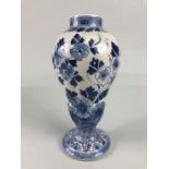 Delft Vase, Blue and white oriental design Delft vase decorated with flowers various marks to base