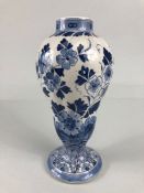 Delft Vase, Blue and white oriental design Delft vase decorated with flowers various marks to base