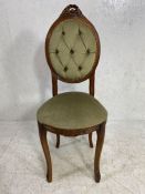Single carved and upholstered bedroom chair, approx 98cm in height