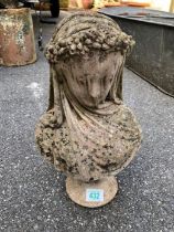 Garden statue of a veiled lady approx 37cm tall