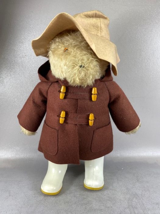 vintage toys,Gabrielle Paddington bear wearing coat hat and white wellingtons approximately 45cm