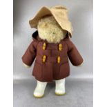 vintage toys,Gabrielle Paddington bear wearing coat hat and white wellingtons approximately 45cm