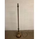 Standard lamp, vintage brass finish standard lamp base on wooden plinth approximately 147 cm high