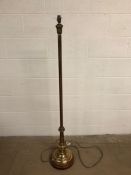 Standard lamp, vintage brass finish standard lamp base on wooden plinth approximately 147 cm high