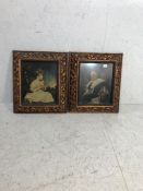 Pictures, 2 reproduction prints of old masters in matching decorative frames one The Laughing