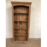Pine furniture , Tall Narrow pine bookcase with reeded decoration to front approximately 76 x 21 x