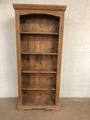 Pine furniture , Tall Narrow pine bookcase with reeded decoration to front approximately 76 x 21 x