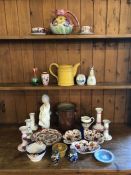 miscellaneous china, a quantity of ceramic items to include, salt glazed pot, candle sticks, a