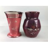 Wedgewood pottery, two 1930s Millicent Taplin designed silver lustre ware vases one pink vase with