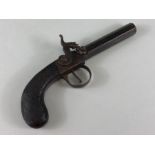 Military interest, Antique 19th century side lock percussion pocket pistol, engraved hammer and lock