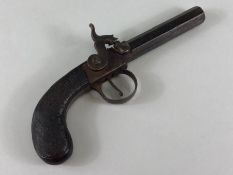 Military interest, Antique 19th century side lock percussion pocket pistol, engraved hammer and lock
