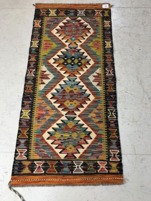 Oriental Rug, Hand Knotted Chobi Kilim Runner with geometric designs 146 x 66cm