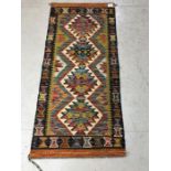 Oriental Rug, Hand Knotted Chobi Kilim Runner with geometric designs 146 x 66cm