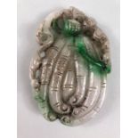 Chinese Hard stone carving, white and green stone carving of a bat on fruit possibly a scroll