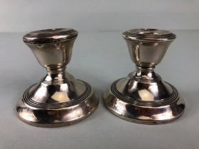 Pair of snub circular Silver Birmingham hallmarked candlesticks approx 5cm in height