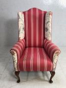 Antique wing back Chair, Wing Back arm chair with cabriolet front legs and turned stretchers