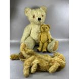 Vintage teddy bears, Mid century large jointed teddy bear of faux blonde mohair with stitched