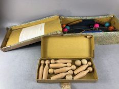Vintage Toys, A set of wooden table skittles in their box and a Bombardo pool game from the Lord