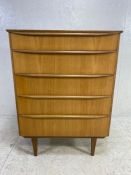 Mid Century flight of five drawers (chest of drawers), on tapering legs