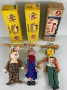 Pelham puppets, 3 20th century Pelham puppets in their boxes being a very scarce Rabbit with checked