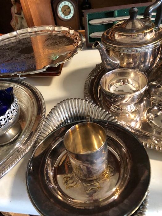 Large collection of silver plated items to include platters and tea ware - Image 6 of 7