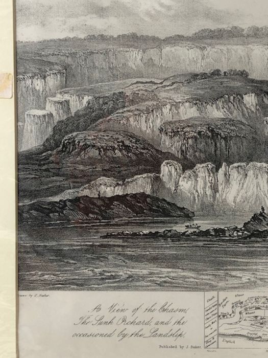 Pictures, 3 etchings of local interest being a view of the Landslip at Lyme Regis 1840, Ruins - Image 3 of 16