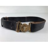 Militaria interest, WWI Royal Signal Corps REME leather belt and buckle CERTA CITO and Jimniny