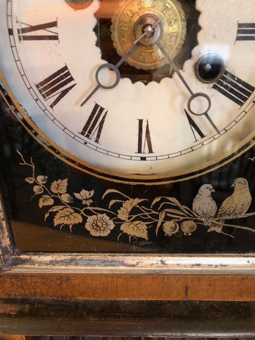 Antique clocks, a brass clock with enamel dial by Gustav Becker under glass dome and a wooden - Image 5 of 12