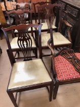 Antique furniture, Six dining chairs , 4 chairs and 1 carver matching and 1 damaged carver of a