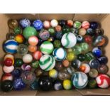 Antique marbles, collection of glass Victorian marbles to include bulls eyes and venetians, in a