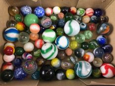 Antique marbles, collection of glass Victorian marbles to include bulls eyes and venetians, in a