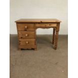 Pine Furniture. Modern Pine Kneehole desk with run of 3 drawers on the left side and single