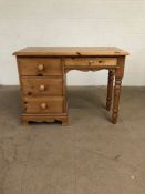 Pine Furniture. Modern Pine Kneehole desk with run of 3 drawers on the left side and single