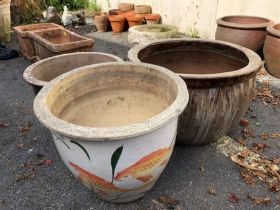 Three glazed garden planters