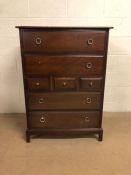 Furniture, late 20th century chest of drawers of interesting design, the run of 4 drawers being