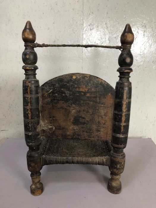 Antique furniture, Indian Punjabi style chair of traditional design with carved back panel and - Image 7 of 11