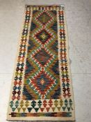 Oriental rug, Hand knotted wool Chobi Kilim runner with geometric pattern 190 x 73cm