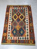 Oriental Rug, Wool hand knotted Chobi Kilim rug with geometric design 152 x x100cm