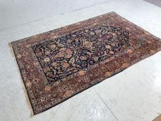 Oriental Rug ,Indo Persian hand knotted silk rug with predominantly blue background with floral