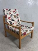Vintage ERCOL model 749 blonde lounge chair, with upholstered cushions
