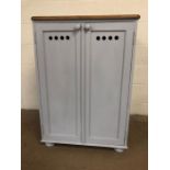 Antique pine 2 door larder cupboard on bun feet refurbished with painted finish to sides and doors