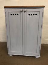 Antique pine 2 door larder cupboard on bun feet refurbished with painted finish to sides and doors