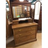 Antique Furniture, Pine dressing table and mirror, run of 3 drawers with 2 drawer vanity section and