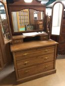 Antique Furniture, Pine dressing table and mirror, run of 3 drawers with 2 drawer vanity section and