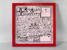 Sir Grayson Perry, art work Red Alan Manifesto printed on paper napkin, in modern frame ( art work