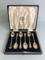 Set of six boxed hallmarked Silver spoons for Sheffield by maker Cooper Brothers & Sons Ltd