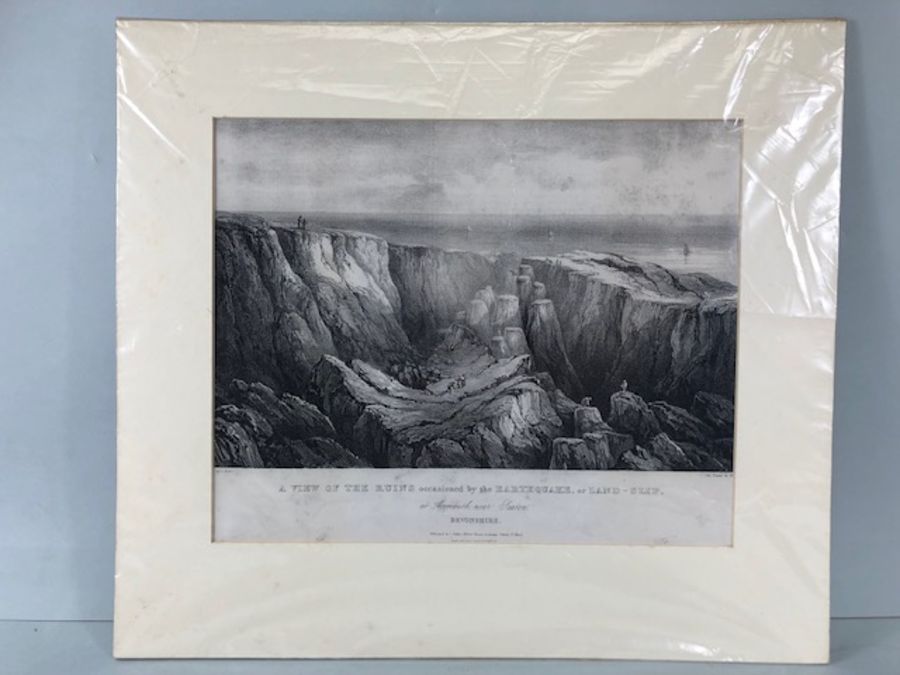 Pictures, 3 etchings of local interest being a view of the Landslip at Lyme Regis 1840, Ruins - Image 12 of 16