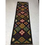 Oriental rug, Hand knotted wool Maimana kilim Runner with geometric patterns 208 x 60cm