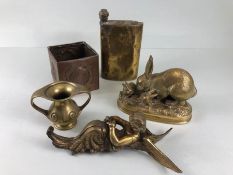 Brass and copper , a collection of items to include an arts and crafts copper NEWLYN box, sculpted